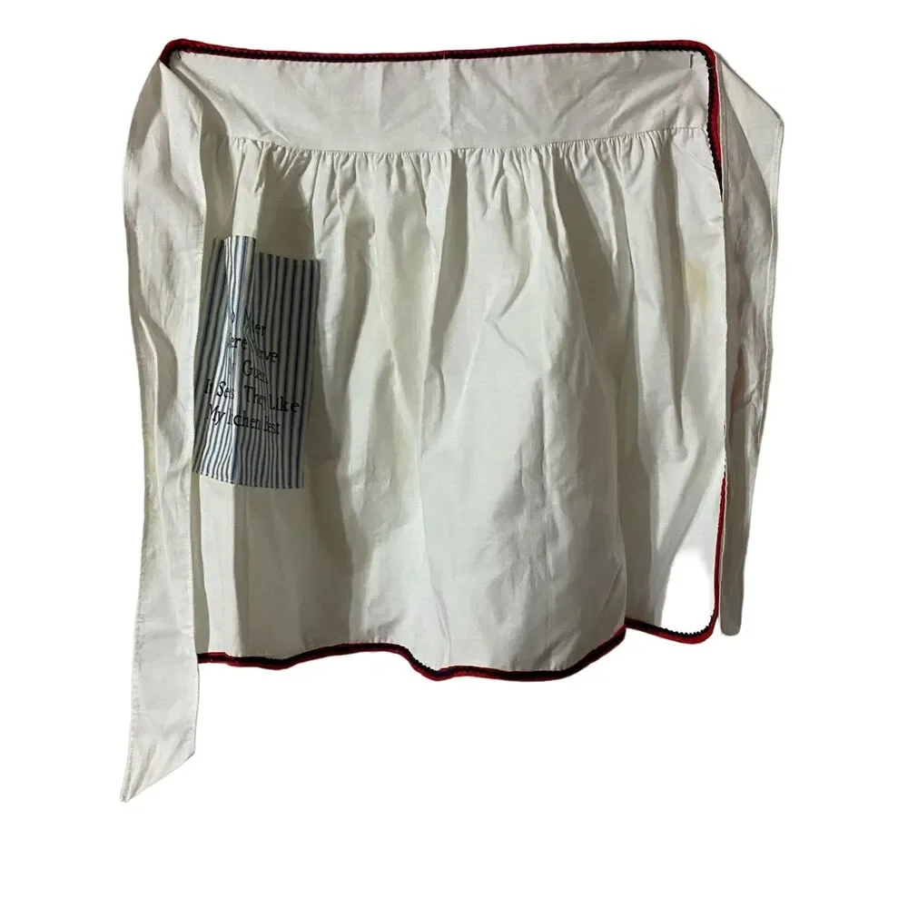 #5750 Womens Cotton White with Red Trim Half Apron